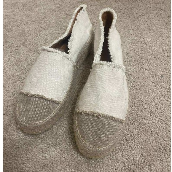 Patricia Green Shoes - Patricia Green Womens Espadrille Flats Cream Beige Frayed Canvas Slip On Size 10